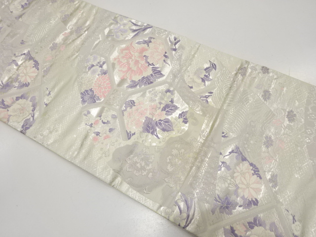 JAPANESE KIMONO / ANTIQUE FUKURO OBI / SILK / WOVEN FLORAL SHOKKO & CLASSICAL PATTERN